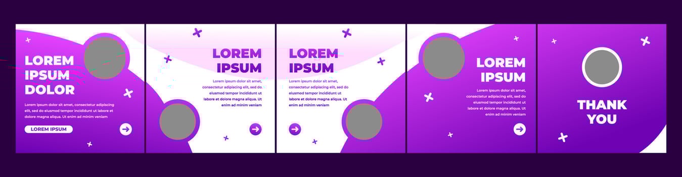 carousel template for social media post. social media template with purple color theme vector