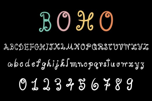 Alphabet letters and numbers, boho font set, A-Z vector and illustration.