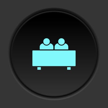 Round button icon, interview, users. Button banner round, badge interface for application illustration on dark background vector
