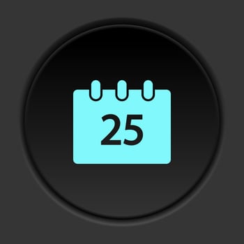 Round button icon, calendar, Christmas, event. Button banner round, badge interface for application illustration on dark background vector