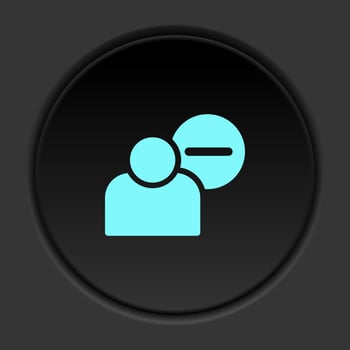 Round button icon, delete, user. Button banner round, badge interface for application illustration on dark background vector
