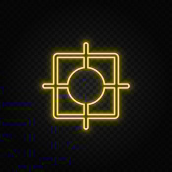 bullseye, dartboard yellow neon icon. Dark background. Yellow neon vector icon on dark background