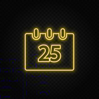calendar, Christmas, event yellow neon icon .Transparent background. Yellow neon vector icon on dark background