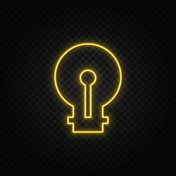 light, bulb yellow neon icon .Transparent background. Yellow neon vector icon on dark background
