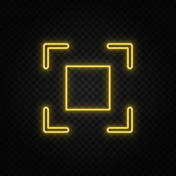 crosshair, focus yellow neon icon .Transparent background. Yellow neon vector icon on dark background