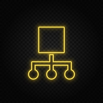 hierarchical, network yellow neon icon .Transparent background. Yellow neon vector icon on dark background