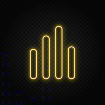 analytics, bar chart yellow neon icon .Transparent background. Yellow neon vector icon.
