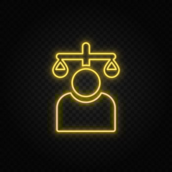 balance, user yellow neon icon .Transparent background. Yellow neon vector icon on dark background