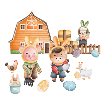 Watercolor Easter Rabbit Animal Farmer, Easter Elements, Easter farm concept png