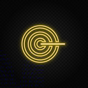 target, bullseye yellow neon icon .Transparent background. Yellow neon vector icon on dark background