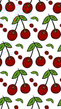 Cherry seamless pattern. Doodle Berry colorful vector for fashion, print, textile, cover. Red, green