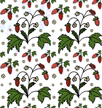 Strawberry seamless pattern. Doodle colorful vector for fashion, print, textile, cover. Red, green