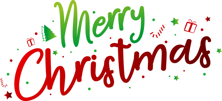 Merry Christmas text of festive, calligraphy and lettering, graphic and design png with message, symbol and sign for decoration, element and label.
