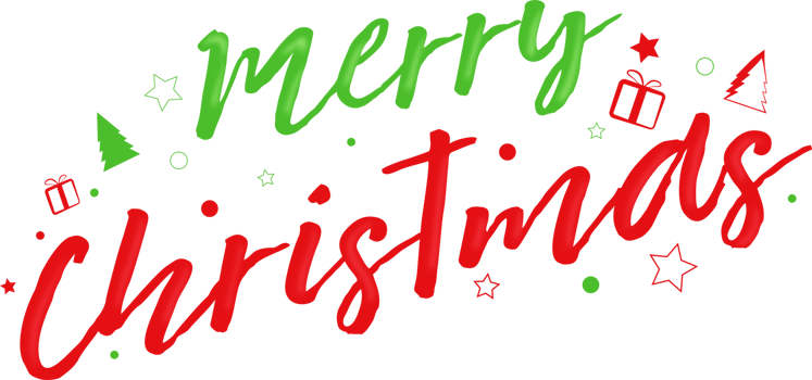 Merry Christmas text of festive, calligraphy and lettering, graphic and design png with message, symbol and sign for decoration, element and label.