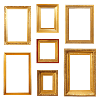 Set of blank antique gold picture frame. png