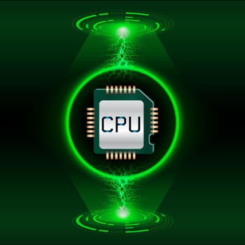 Modern Holographic CPU Chip on Technology Background vector