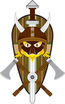 Cute Cartoon Viking Warrior with Shield vector