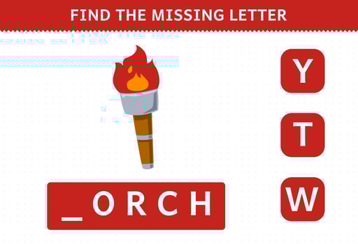 Education game for children find missing letter of cute cartoon torch printable pirate worksheet vector