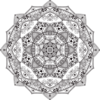 Hand drawn circular floral mandala pattern for Henna, Mehndi, tattoo, decoration. Decorative ornament in ethnic oriental style. Outline doodle hand draw  anti-stress png