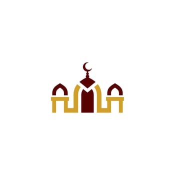 Mosque logo with crescent and crescent moon on white background vector