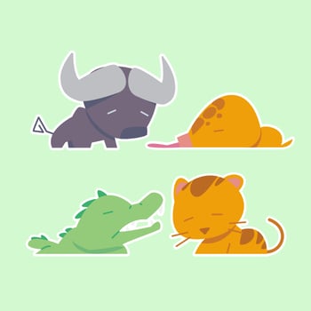 Cute wild animals set including wildebeest, anteaters, crocodiles and cats. Safari jungle animals vector. Woodland animal illustration. vector