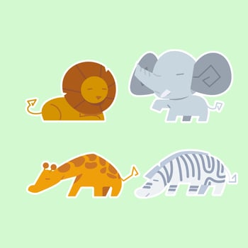 Cute wild animals set including lion, zebra, giraffe, and elephant. Safari jungle animals vector. Woodland animal illustration. vector