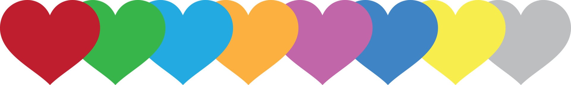 Vector Illustration of Hearts in LGBTQ Pride Flat Colours. Rainbow Hearts Banner for Pride Month isolated on white background. Gay Pride Hearts Design Element for social media.