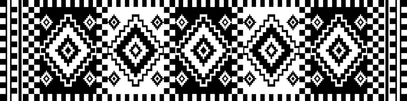 Southwest geometric black and white pattern. Monochrome ethnic geometric square diamond pattern. Aztec kilim pattern use for border, carpet, area rug, tapestry, mat, home decoration elements. vector