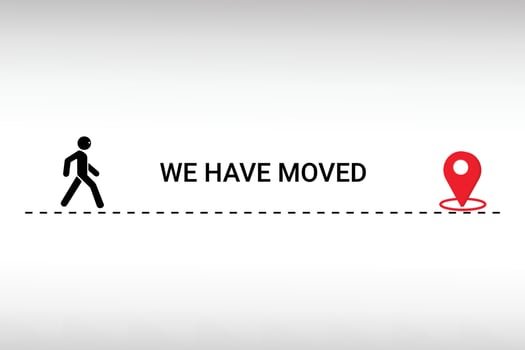 A sign that says we have moved on it vector