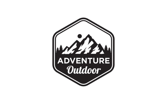 mountain landscape with rocks at sunrise for Hipster Adventure Traveling logo vector