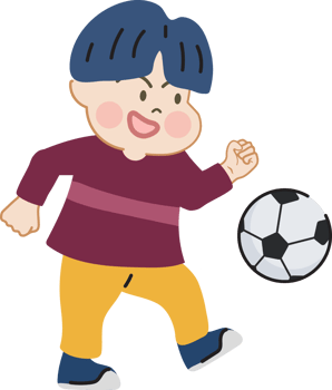 Happy cute kid playing soccer or  football cartoon character doodle hand drawn design for decoration. png