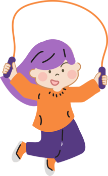 Happy cute kid jumping rope exercising cartoon character doodle hand drawn design for decoration. png