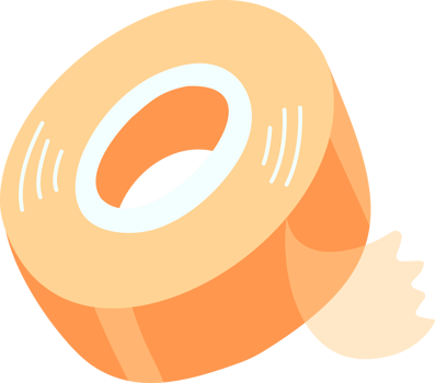 Clear orange sticker tape roll, hand drawn illustration png