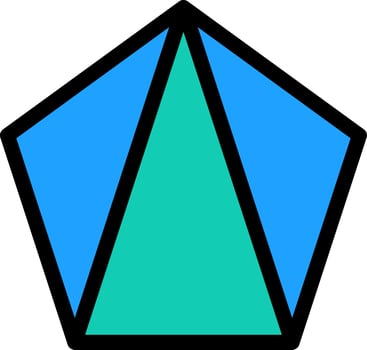 Geometric icon of triangles shapes. Triangle forming a pentagon with outline. Illustration of geometric for graphic resource. Simple shape of geometry for design element, decoration, sign or symbol vector