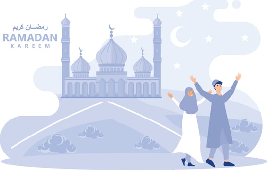 greeting card for every muslim in whole world as present for the arrival of ramadan, flat vector modern illustration