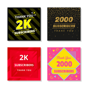 Thank you 2k subscribers set template vector. 2000 subscribers. 2k subscribers colorful design vector. thank you two thousand subscribers vector