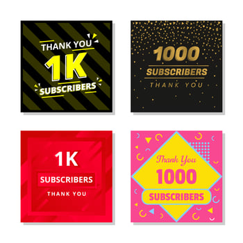 Thank you 1k subscribers set template vector. 1000 subscribers. 1k subscribers colorful design vector. thank you thousand subscribers vector