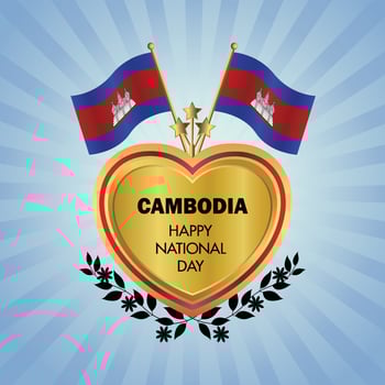 Cambodia flag Independence Day with Gold Heart vector