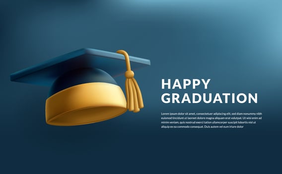 3d cute mortarboard for graduation cap graduate education with blue background element vector