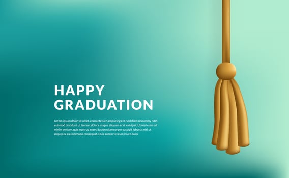 Happy graduation banner decoration with tassel cap yellow golden cute 3d for education vector