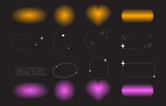 Vibrant y2k aura shape aesthetic heart and abstract figure with outline retro elements. Vintage arc with frame geometric brutalism collection to create unique psychedelic stories in vector
