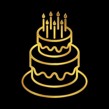 birthday cake icon in gold colored vector