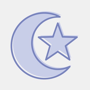 Icon moon and star. Islamic elements of Ramadhan, Eid Al Fitr, Eid Al Adha. Icons in two tone style. Good for prints, posters, vector