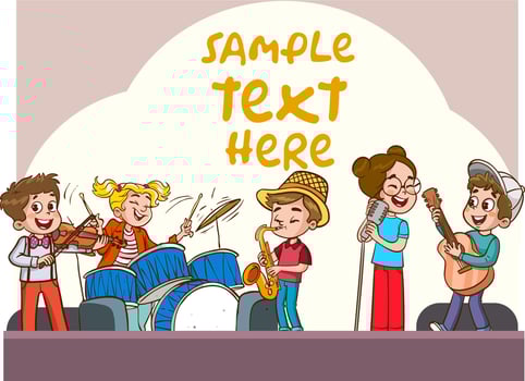 Cartoon group of children singing and dancing in the school choir vector
