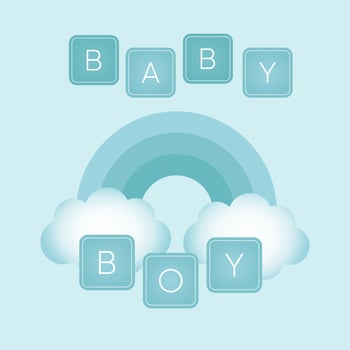 Baby shower banner with rainbow and text Baby Boy on blue background. It s a boy. vector