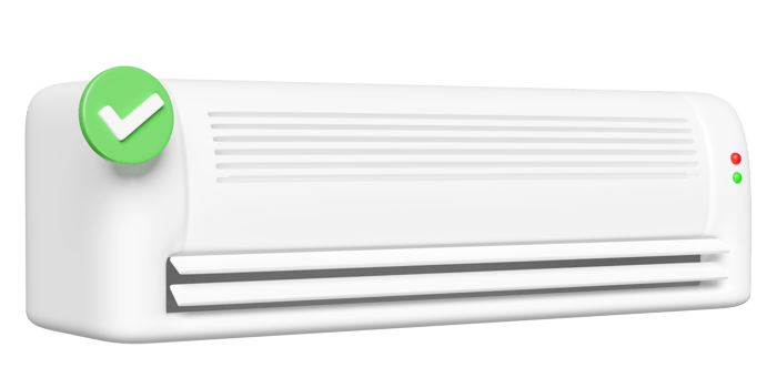 3d air conditioner system with checkmark isolated. 3d render illustration png