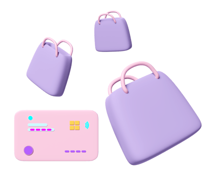 3d shopping paper bag credit card icon isolated. saving money, electronic payment concept, 3d render illustration png