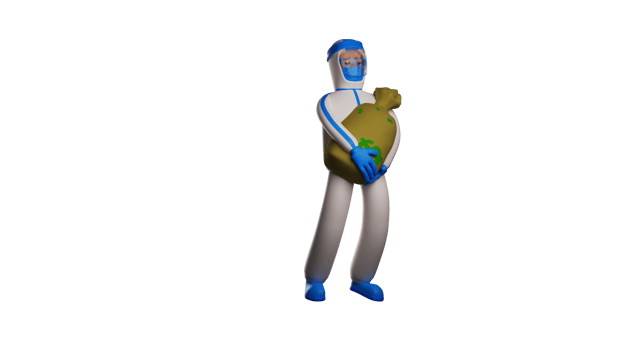 3D illustration. Lucky Paramedic 3D Cartoon Character. The paramedic lifted a sack full of money. The paramedic lifted the sack using both hands. Paramedic with tired expression. 3d cartoon character png