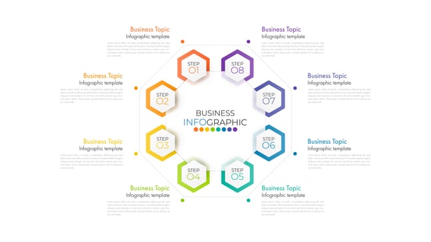 Minimal step infographics design vector and icons can be used for workflow layout, diagram, annual report. Vector infographics timeline design template with 8 options, parts, steps or processes.