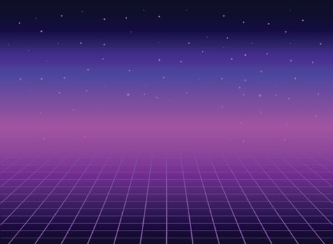 Retro 80s sci-fi futuristic style background. Vector retro futuristic synth wave illustration in 1980s posters style. Retro Nostalgic vaporwave cyberpunk artwork with vibrant neon colors